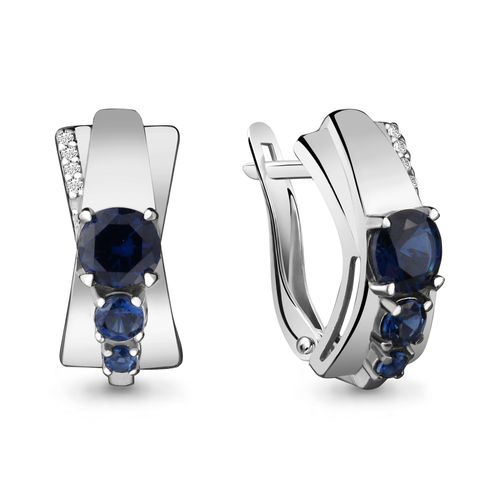 Сапфир каталог товаров Серьги из серебра с фианитом, сапфиром