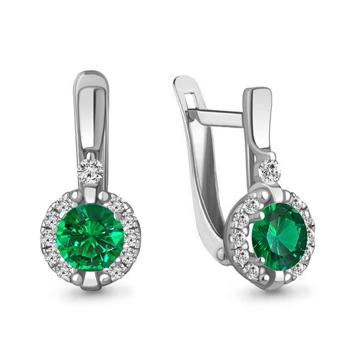 Сапфир каталог товаров Серьги из серебра с фианитом, изумрудом