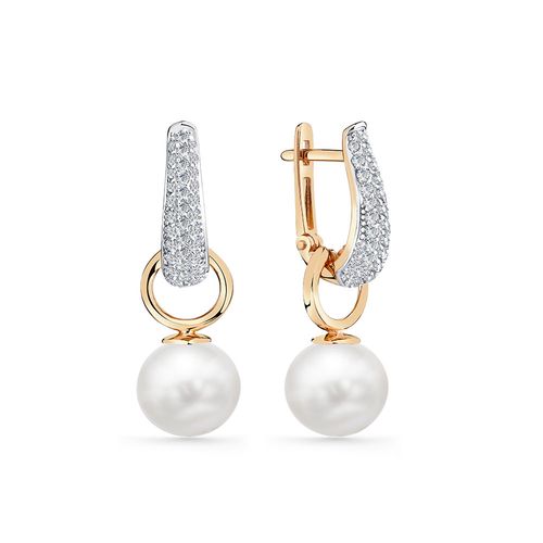 Сапфир каталог товаров Серьги из золота с фианитом, жемчугом