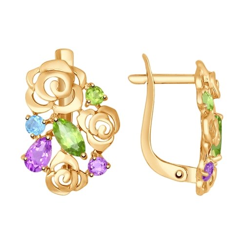 Сапфир каталог товаров Серьги из золота с аметистом, хризолитом, топазом