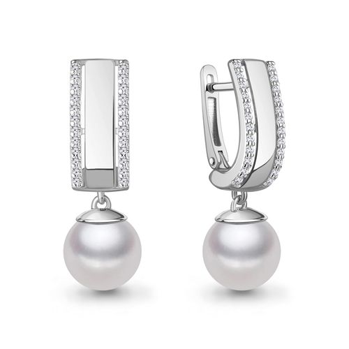 Сапфир каталог товаров Серьги из серебра с фианитом, жемчугом