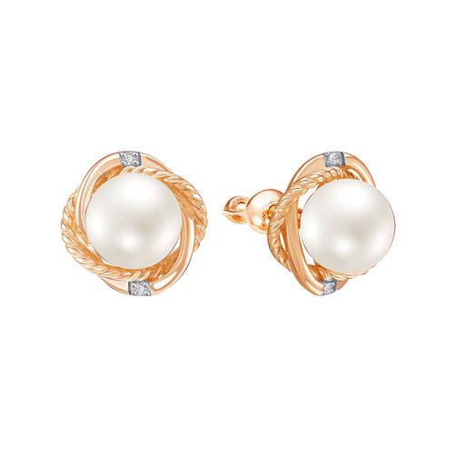 Сапфир каталог товаров Серьги гвоздики из золота с фианитом, жемчугом