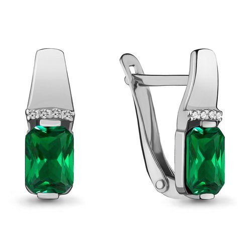 Сапфир каталог товаров Серьги из серебра с фианитом, изумрудом
