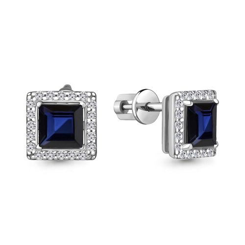 Сапфир каталог товаров Серьги гвоздики из серебра с фианитом, сапфиром