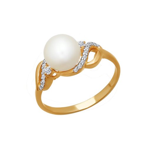 Сапфир каталог товаров Кольцо из золота с фианитом, жемчугом