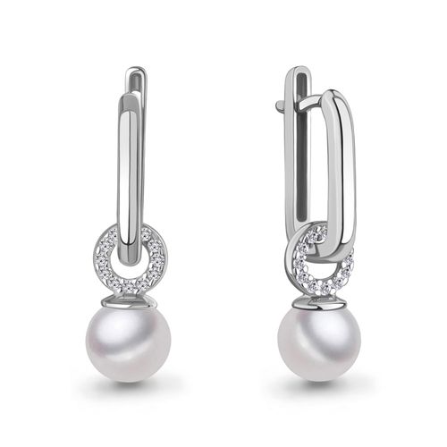 Сапфир каталог товаров Серьги из серебра с фианитом, жемчугом