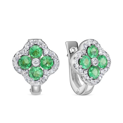 Сапфир каталог товаров Серьги из белого золота с бриллиантом, изумрудом